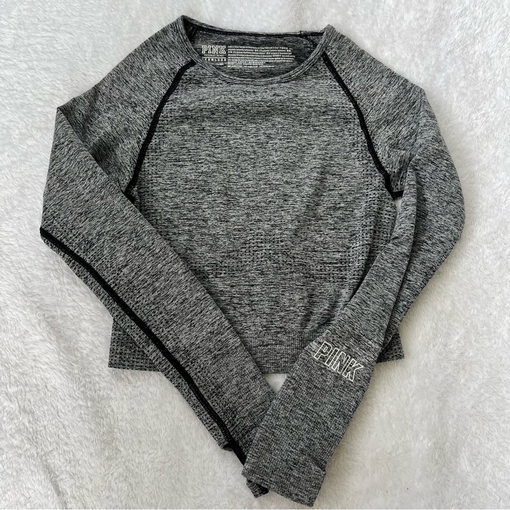 Pink VS athletic grey long sleeve crop top